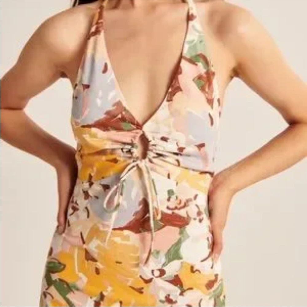 Multicolor Halter Dress with Tie Detail